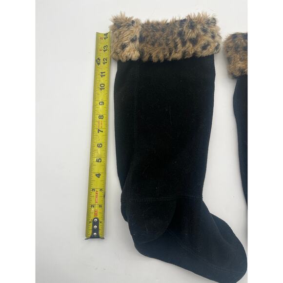Hunter boot liners Black fleece w/ leopard cuff Designed to fit tall boot Sz M L - Picture 4 of 6